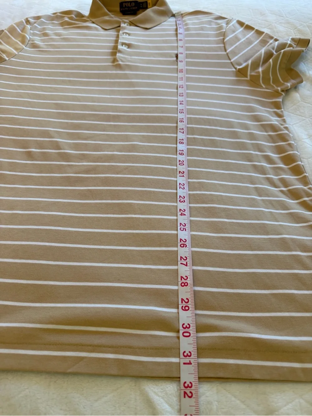 Polo Ralph Lauren Striped Polo Shirt Tan/White XL Preppy Business Casual